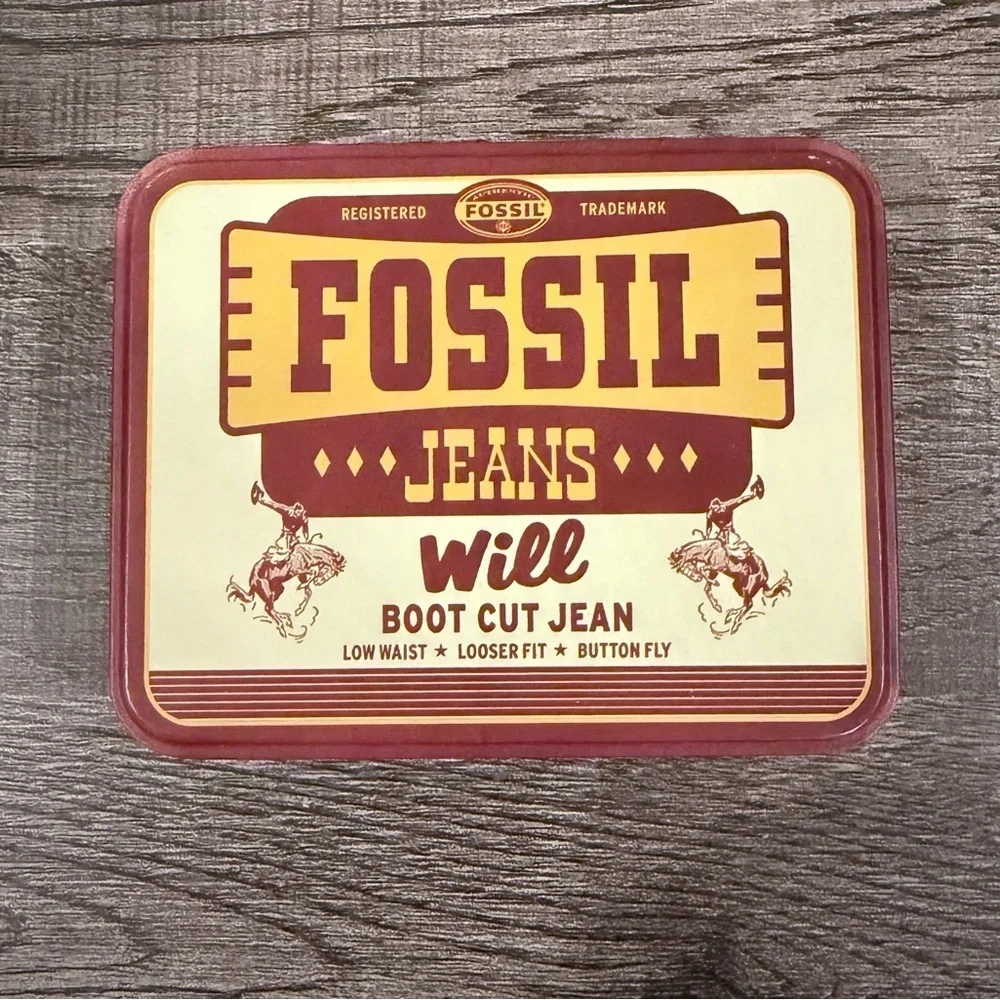 Fossil Jeans Vintage Metal Storage Tin 2000 Cowboy Western Decor